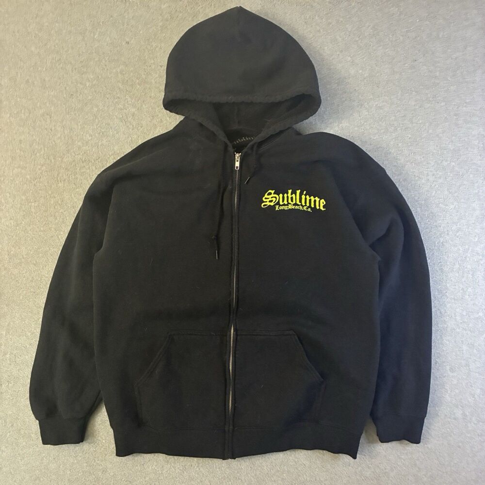 Sublime Long Beach CA Men’s XL Black Zip Up Hoodie Sun Face Band Graphic